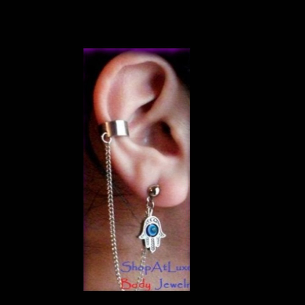 Hamsa Hand Eye of Horus Ear Cuff And Chain